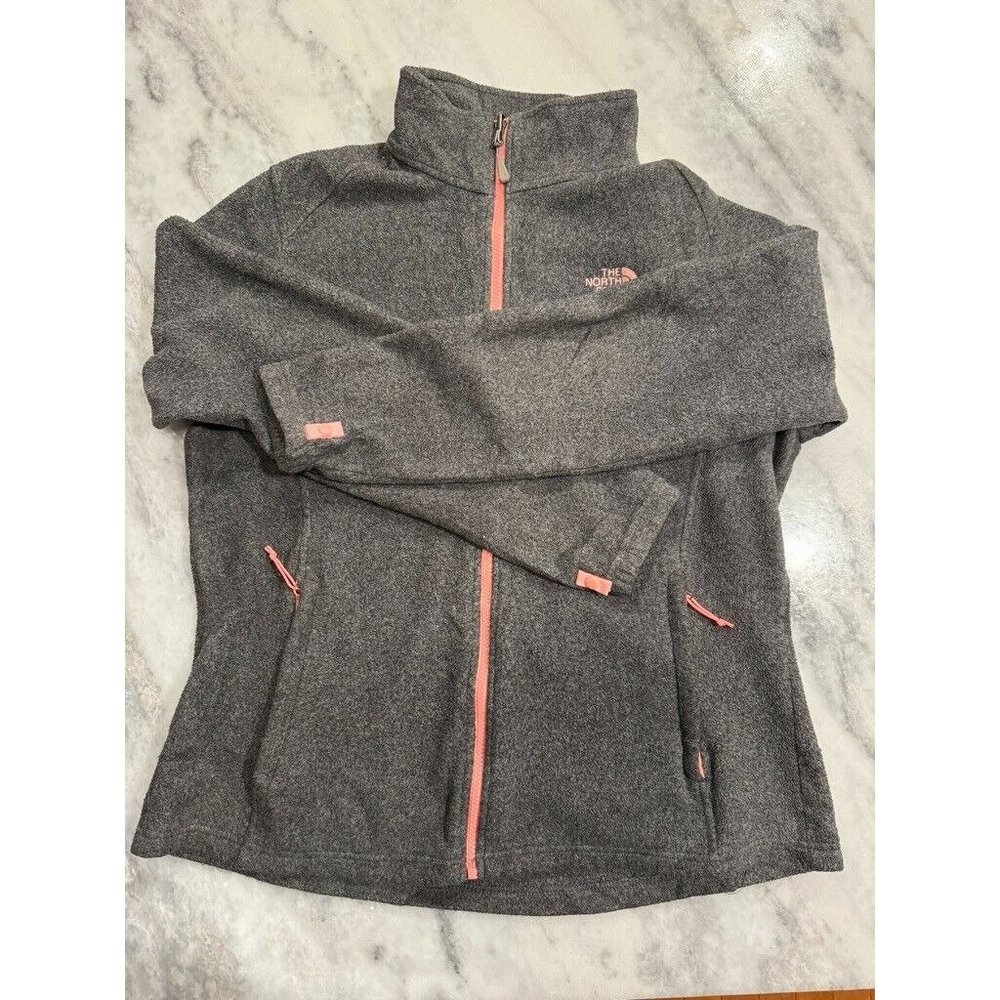 North Face Grey and Pink Fleece Zip Up